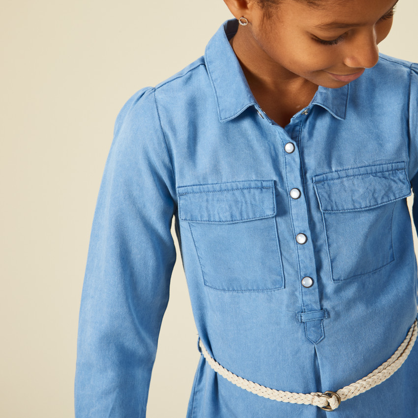 Vestido camisero con cinturón trenzado niña 