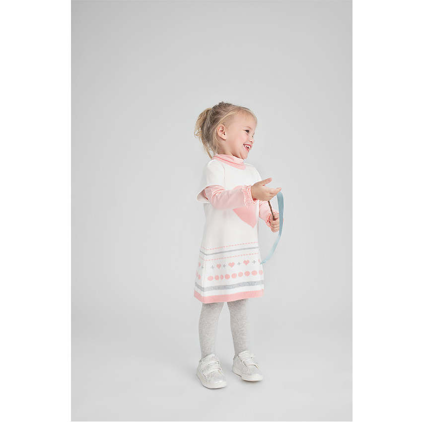 Vestido de manga corta de punto con corazón de jacquard 