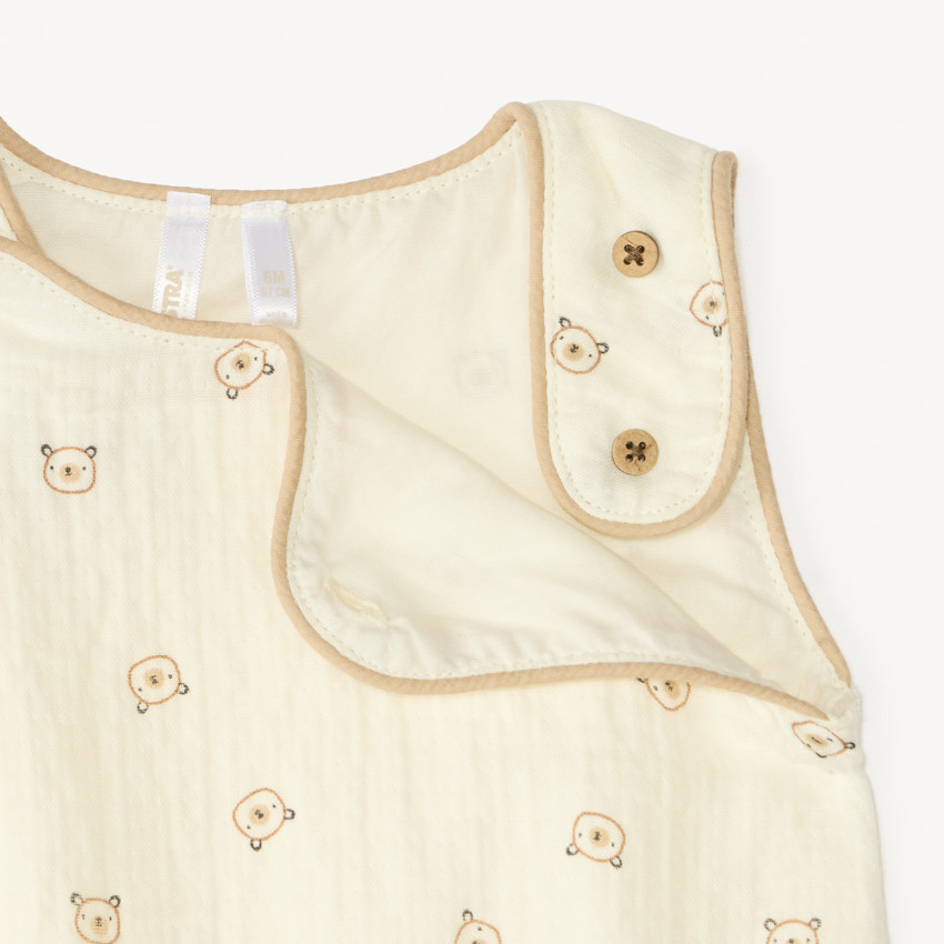 Mono de gasa de algodón estampado de ositos para bebé niño. 