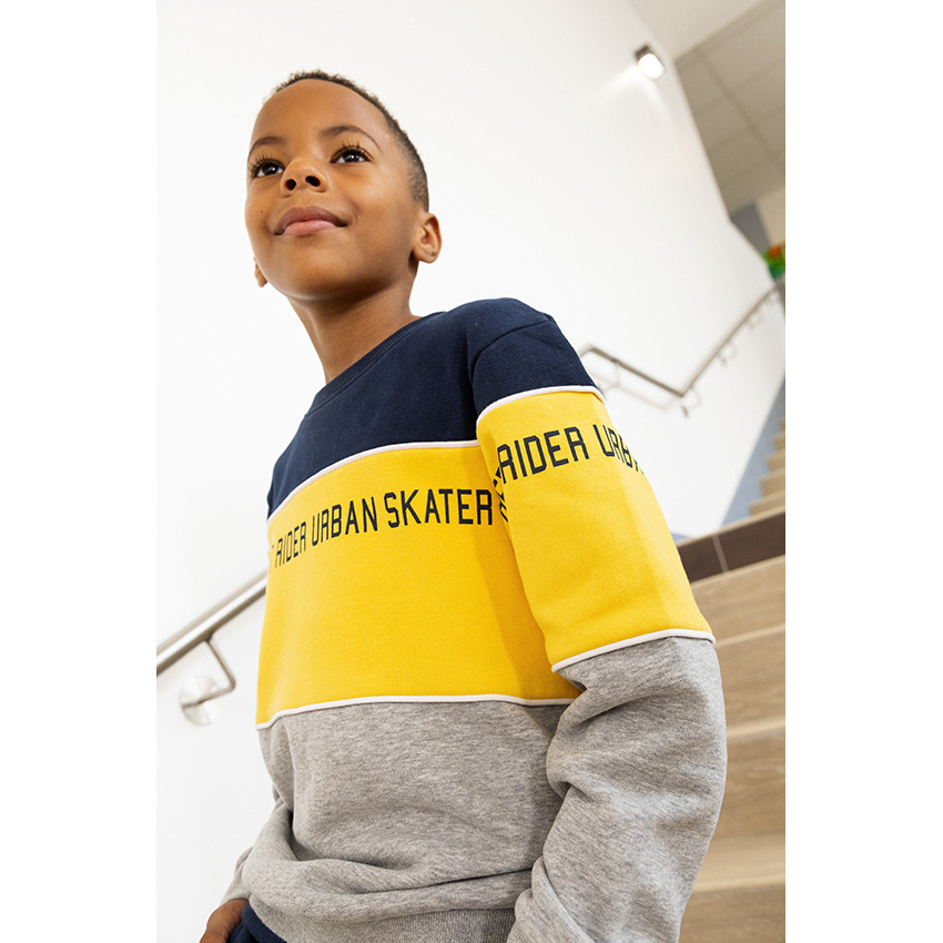 Conjunto de sudadera color block + pantalón de chándal con bandas para niño 