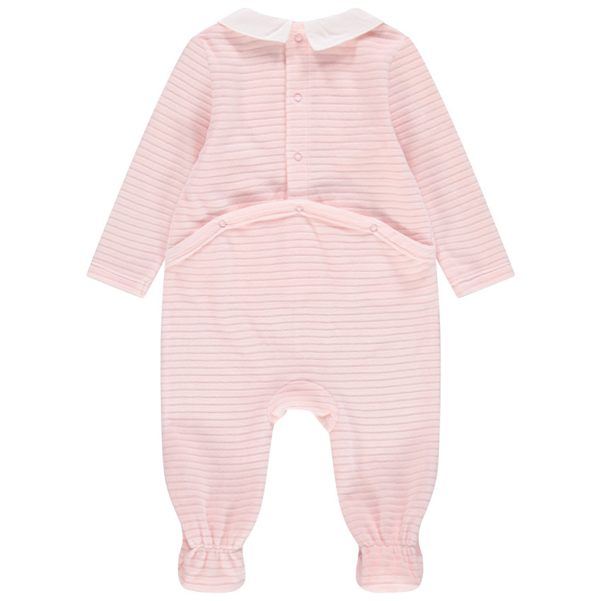 Pelele de terciopelo acanalado con cuello Claudine bordado 