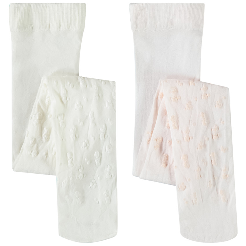 Lote de 2 medias finas con motivos florales en relieve para bebé niña 