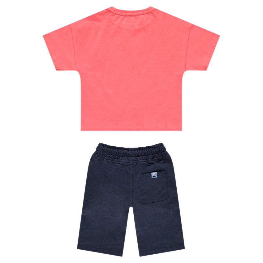 Conjunto con camiseta de manga corta y bermudas con banda que contrasta 