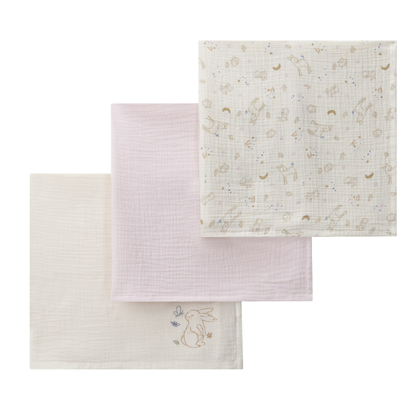 Lote de 3 muselinas de gasa de algodón Little Deer  Additional Lote de 3 muselinas de gasa de algodón Little Deer