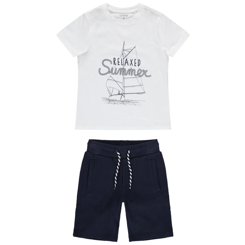 Conjunto con camiseta con estampado de velero y bermudas  de efecto otomano  Additional Conjunto con camiseta con estampado de velero y bermudas  de efecto otomano