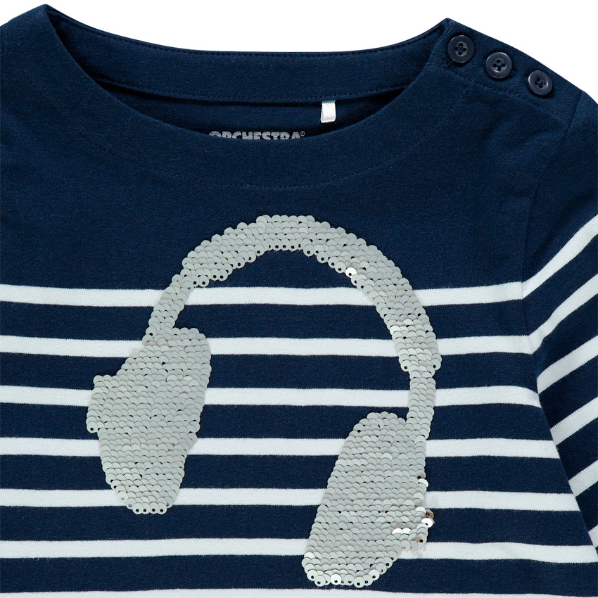 Camiseta manga larga estilo marinero print auriculares de lentejuelas 