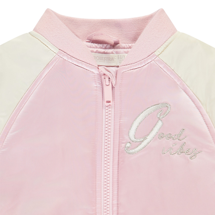 Chaqueta teddy bicolor con bordado para niña 