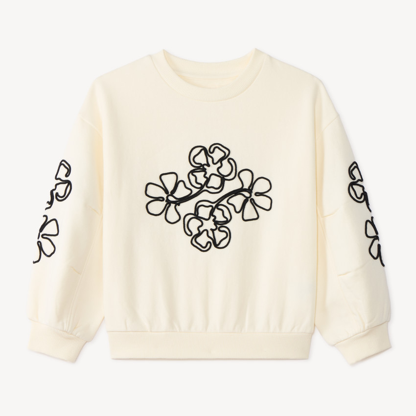 Sudadera de niña de felpa con flores de cording. 
