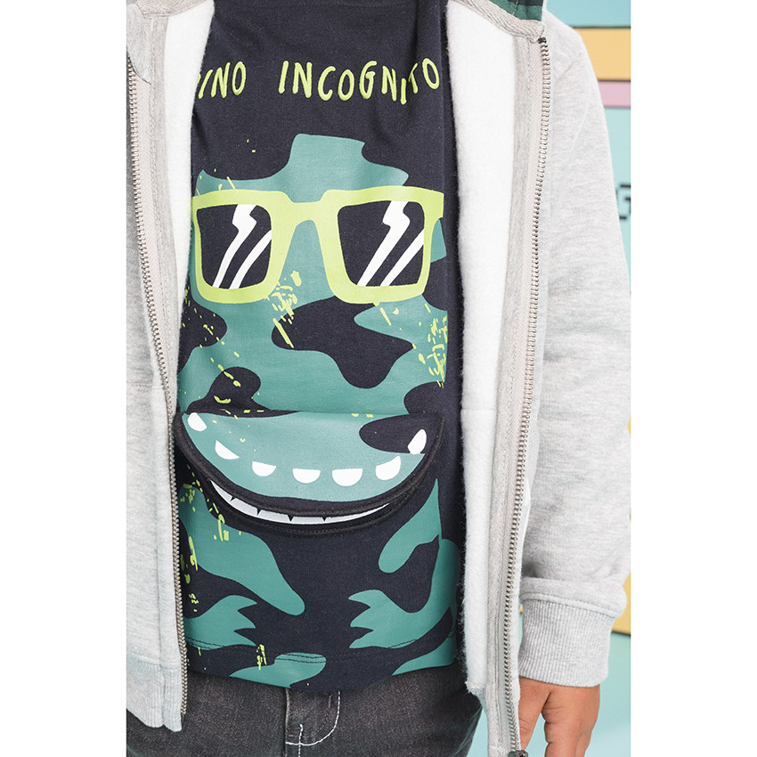 Camiseta de manga larga de algodón estampada Dinosaurio  