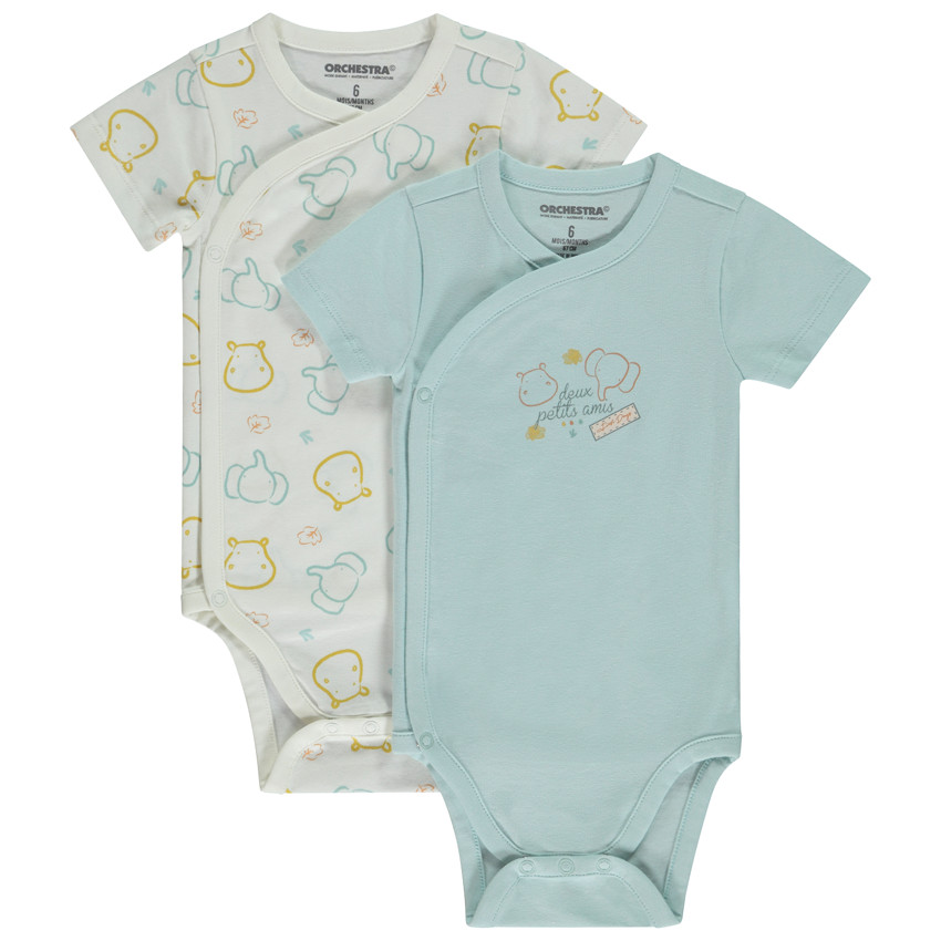 Lote de 2 Bodies de manga corta con animales de fantasía para bebé niño 