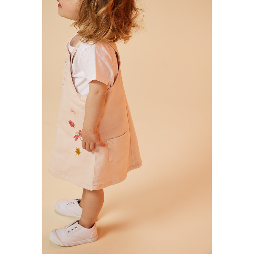 Vestido de denim con bordados de flores para bebé niña 
