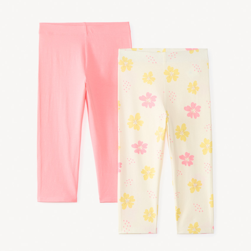 Lote de 2 leggings de jersey lisos y con estampados para niña 