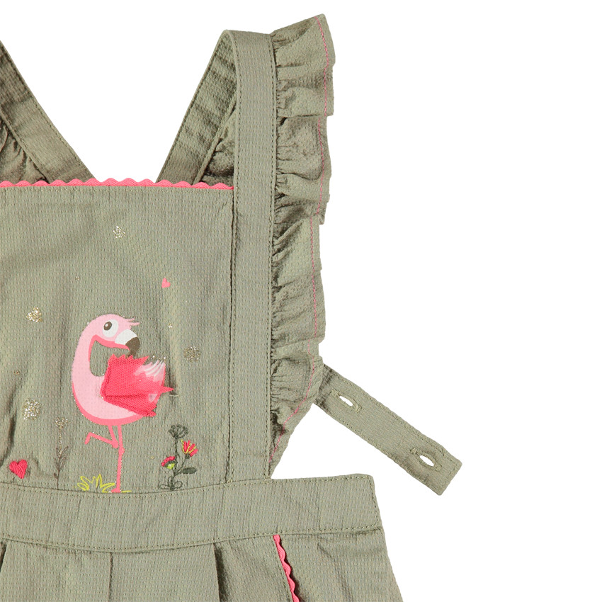 Peto cortos à tirantes con volantes y flamengo rosa estampado 