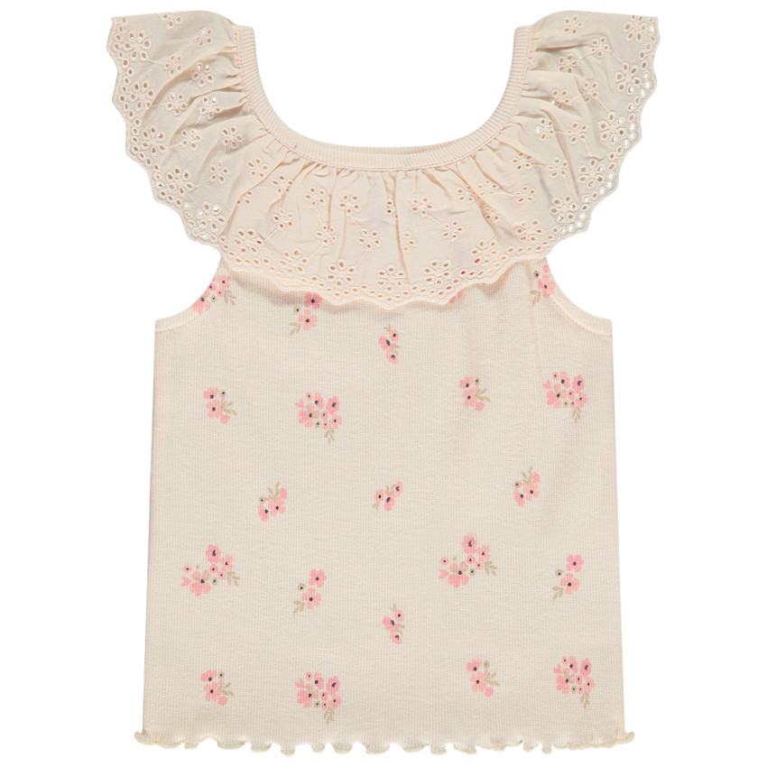Camiseta de tirantes de punto canalé con bordado inglés + estampado floral para bebé niña  Additional Camiseta de tirantes de punto canalé con bordado inglés + estampado floral para bebé niña