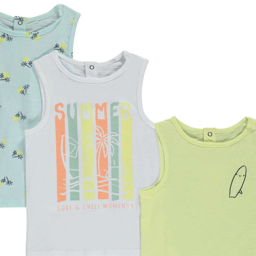 Pack de 5 camisetas sin mangas de jersey slub para bebé niño 