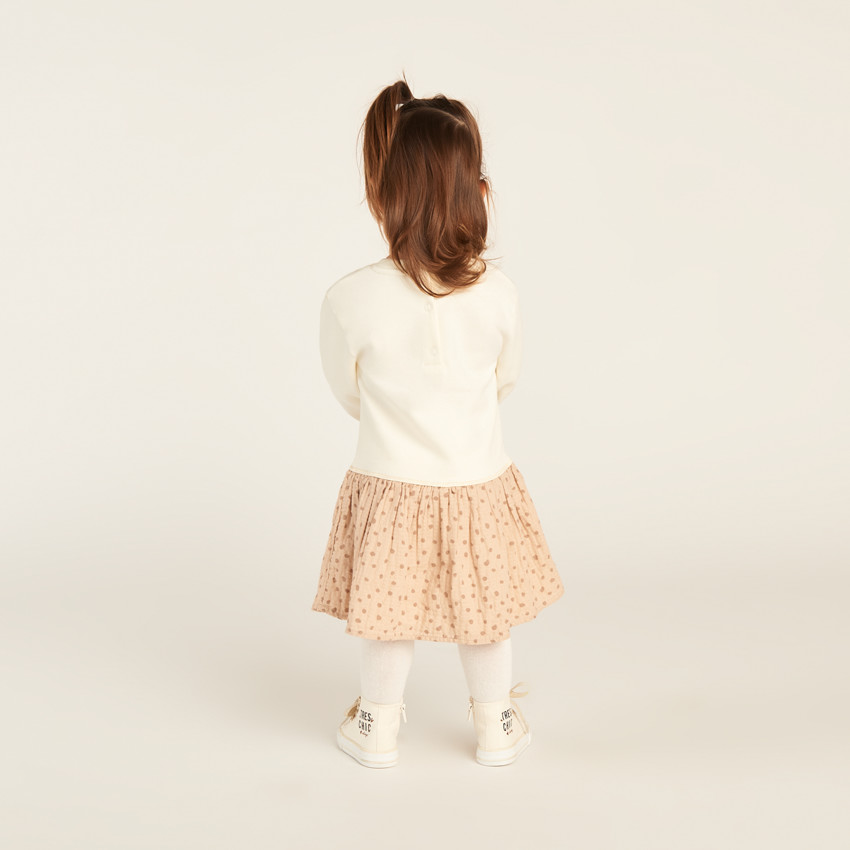 Vestido bicolor con efecto 2 en 1 con puntos para niña bebé 