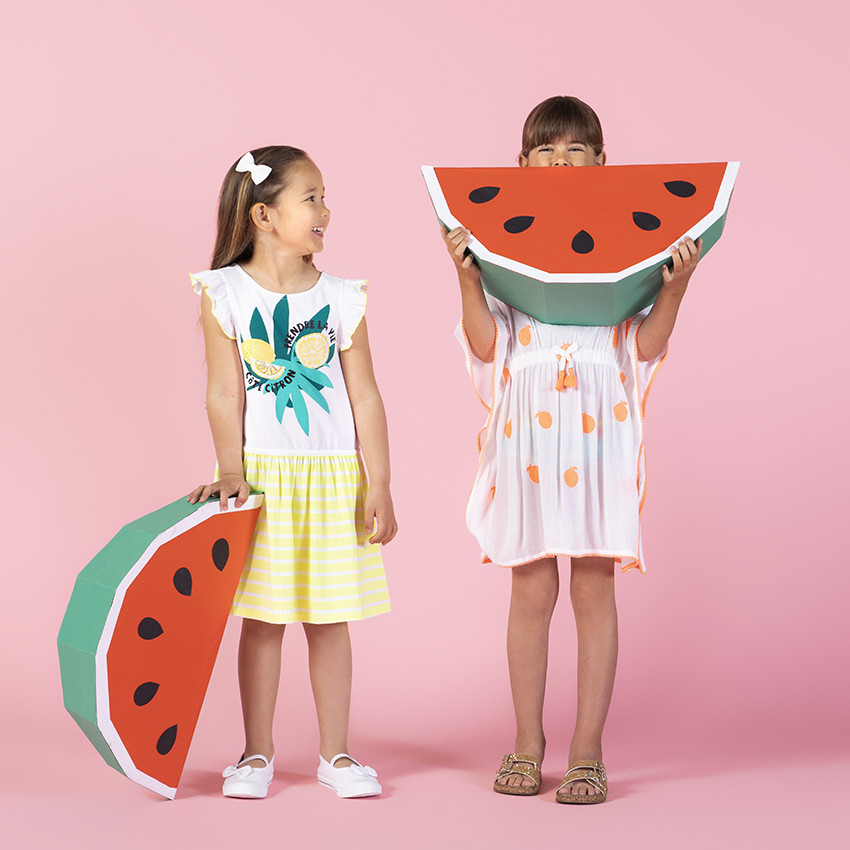 Vestido manga corta algodón orgánico estampado rayas y frutas  Additional Vestido manga corta algodón orgánico estampado rayas y frutas
