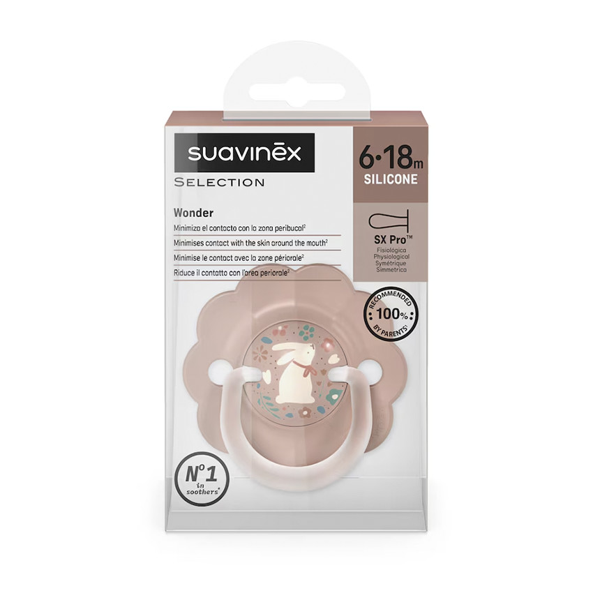 Chupete tetina fisiológica silicona SX PRO Wonder 6-18M decorado rosa medium  