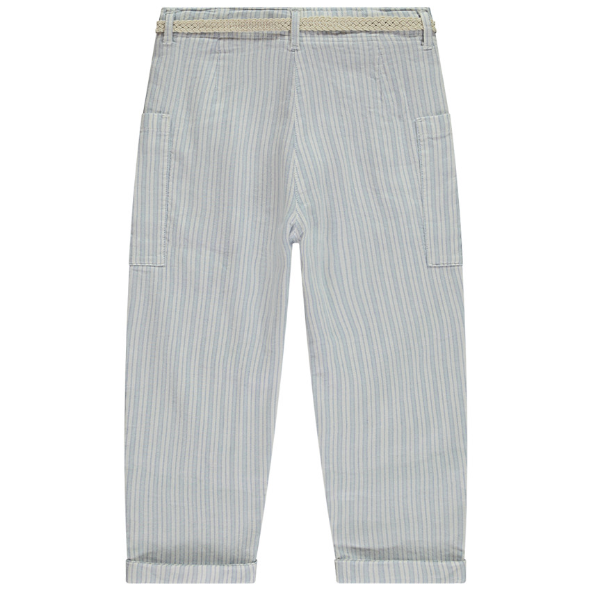 Pantalón rayado con bolsillos + cinturón trenzado para niña 
