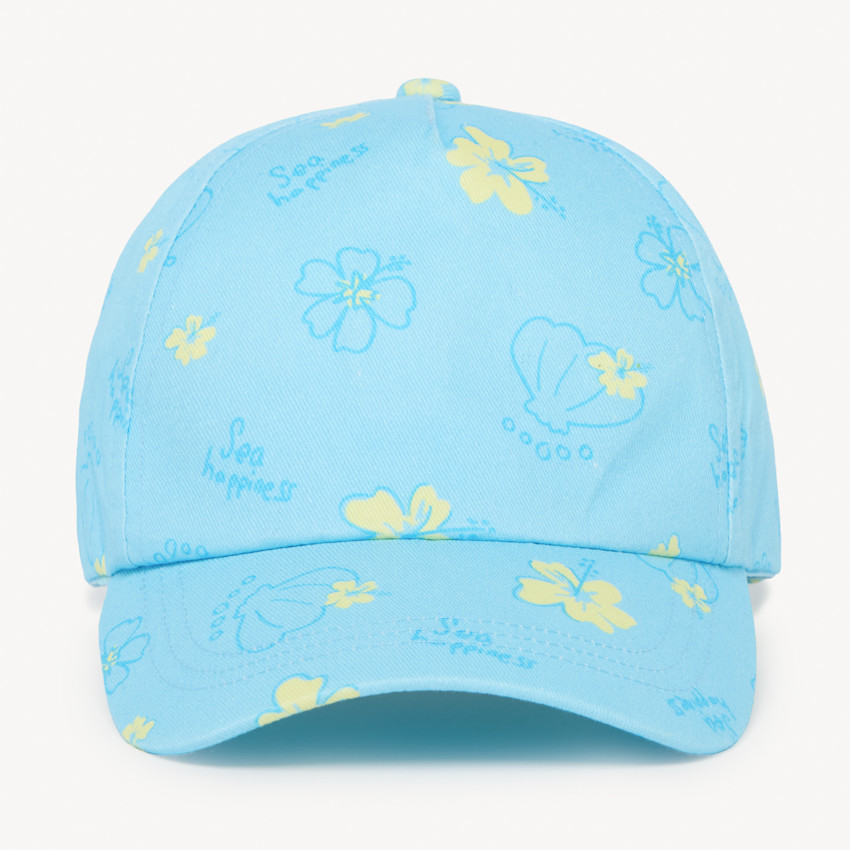 Gorra de twill con estampado de flores y conchas para niña bebé 