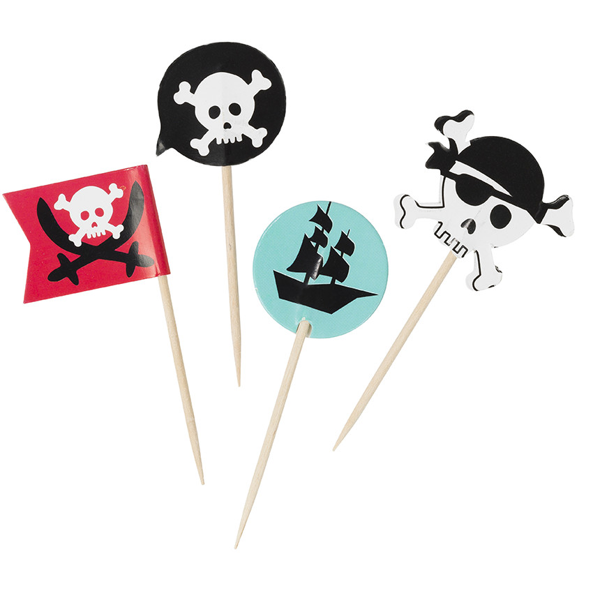 x 10 palillos para postres de cumpleaños de madera Pirata 