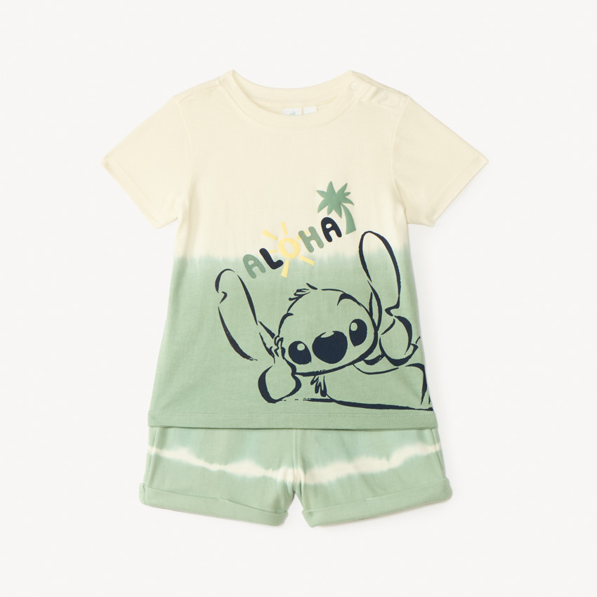 Conjunto de 2 piezas con camiseta + pantalones cortos estampados de Stitch de Disney para bebé niño 