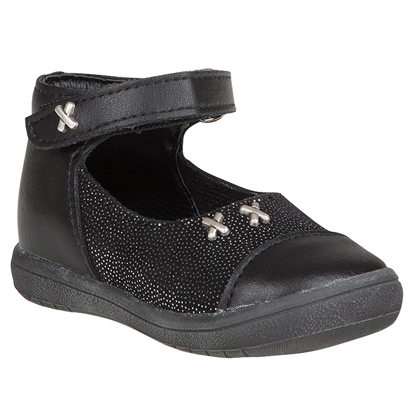 Zapatos merceditas de cuero de color negro con remaches con strass 