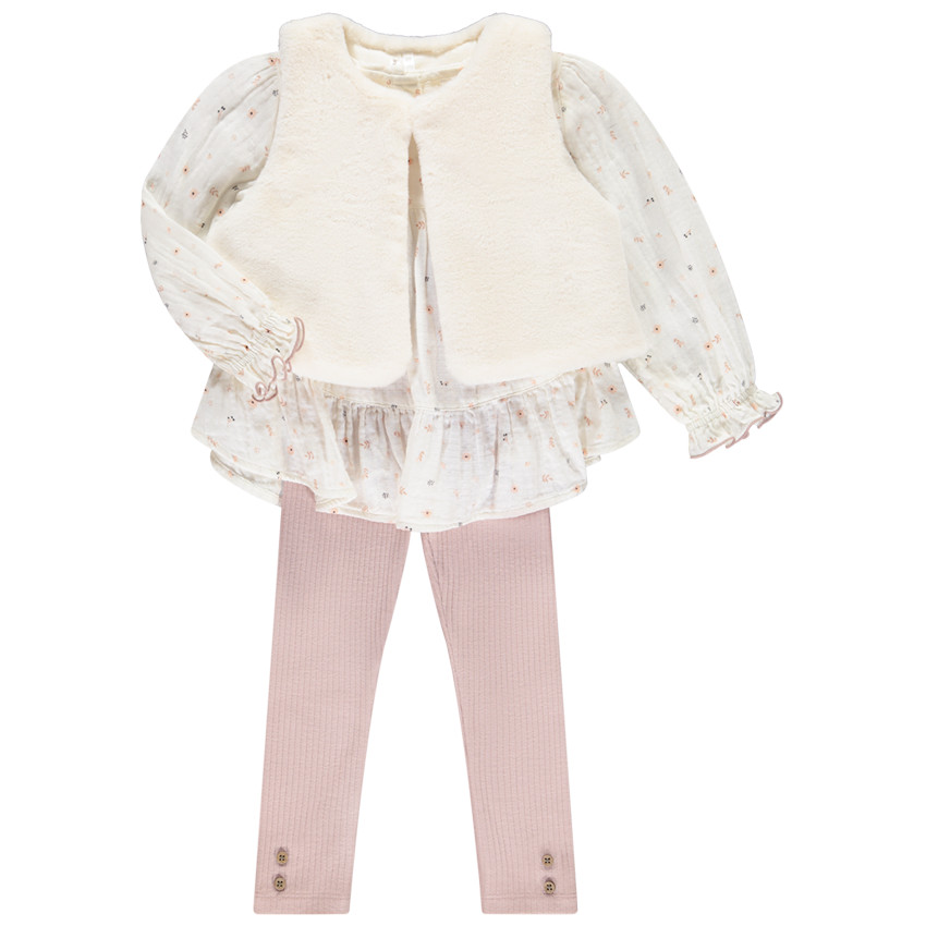 Conjunto de 3 piezas con chaleco efecto piel de bebé niña  Additional Conjunto de 3 piezas con chaleco efecto piel de bebé niña