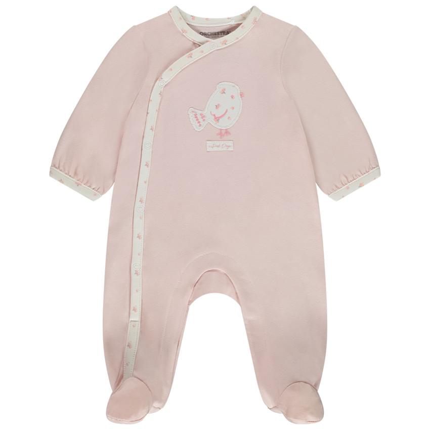 Pelele liso con pájaro bordado para bebé niña 