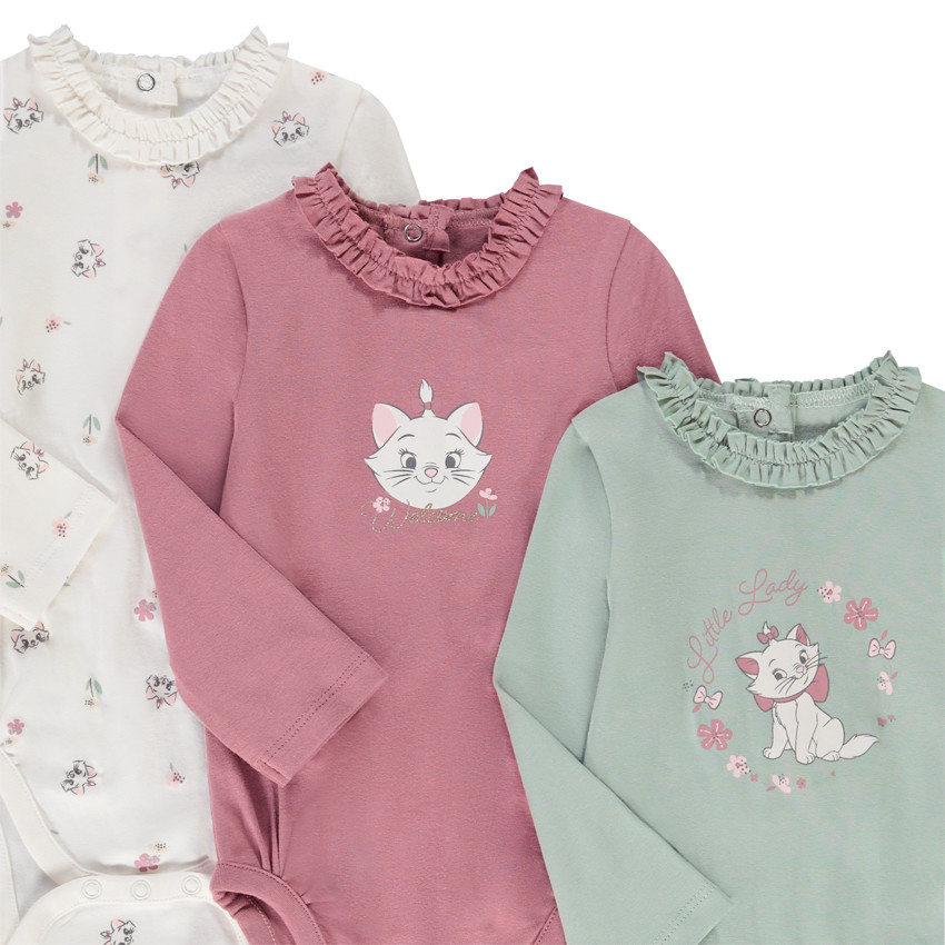 Pack de 3 bodies manga larga Marie Disney para bebé niña 