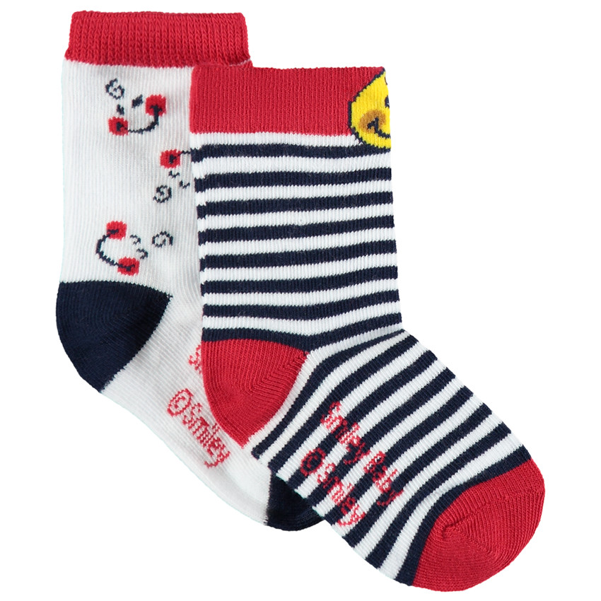 Pack de 2 pares de calcetines rayas y Smiley 