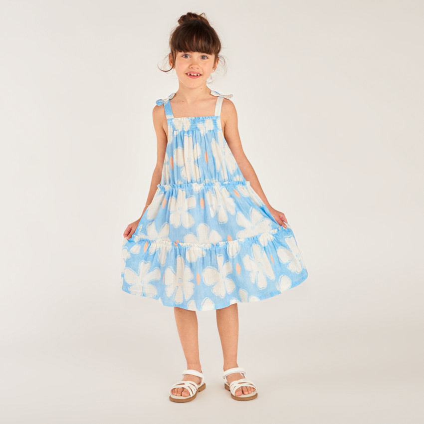 Vestido de tirantes de seersucker con estampado floral para niña 