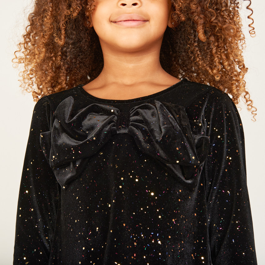 T-shirt manches longues à nœud en velours pailleté pour fille 
