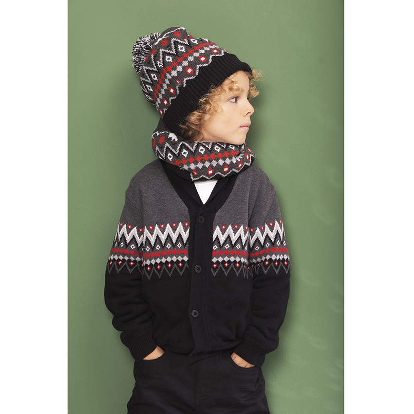 Conjunto de gorro y bufanda de punto acanalado estampado para niño 