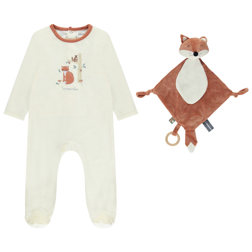 Pelele de terciopelo + doudou zorro a juego con aberturas diferentes según la edad 