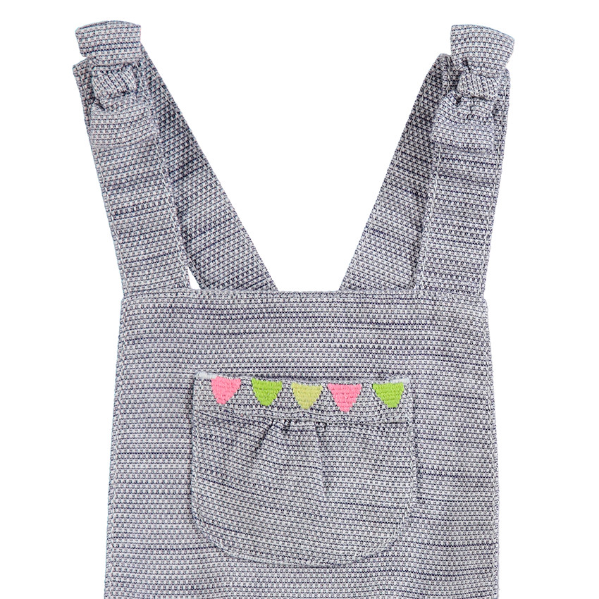 Vestido de algodón de fantasía con bolsillos y pompones de colores 