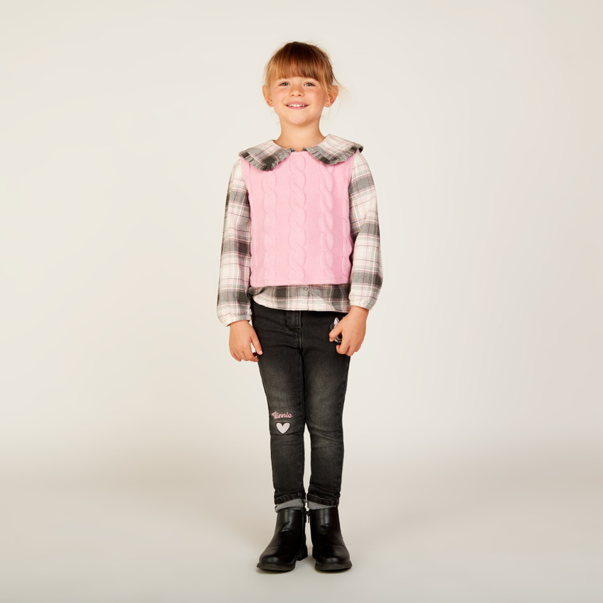 Camisa de cuadros de manga larga 2 en 1 para niña 