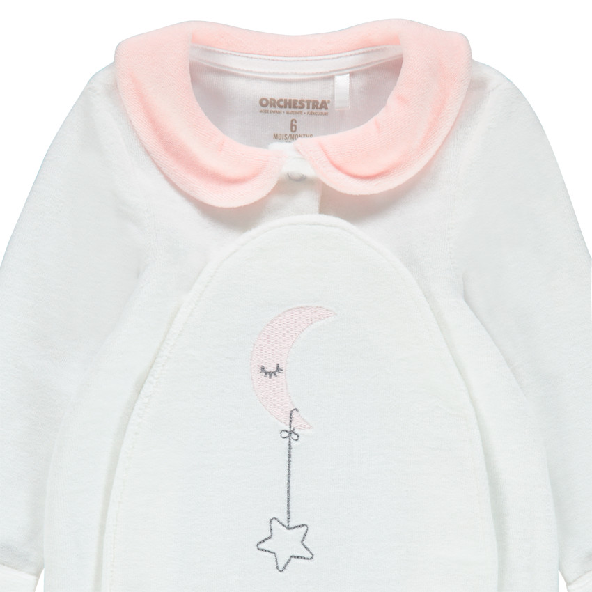 Pijama de terciopelo con cuello de babero y luna bordada 