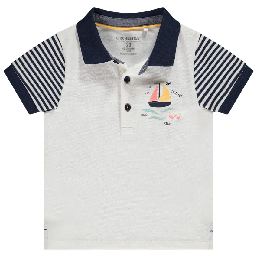 Polo manches courtes rayé en coton piqué print voilier pour bébé garçon 