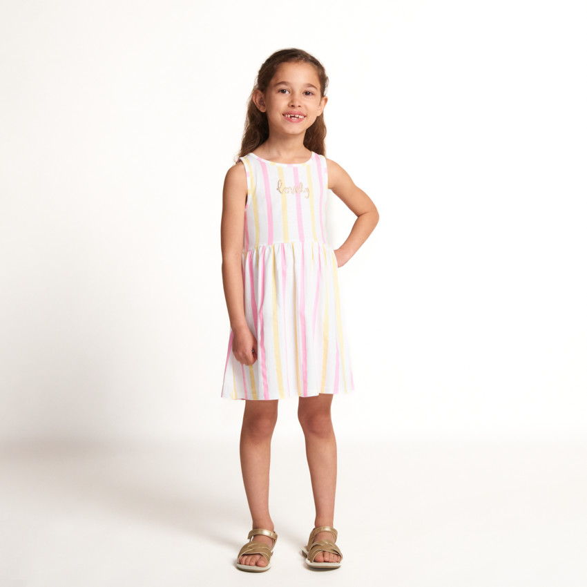 Vestido sin mangas a rayas con estampado brillante para niña 