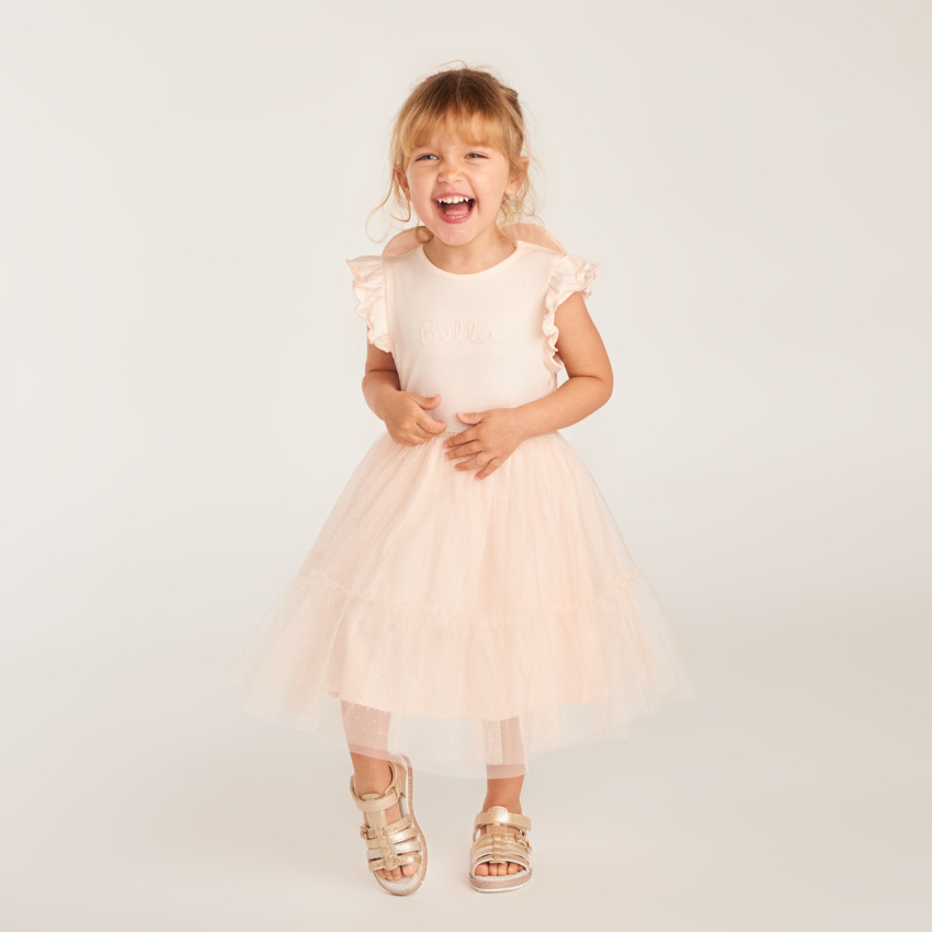 Robe de dos bretelles en tissu mélange effet 2-en-1 avec ailes de papillon pour bébé fille. 