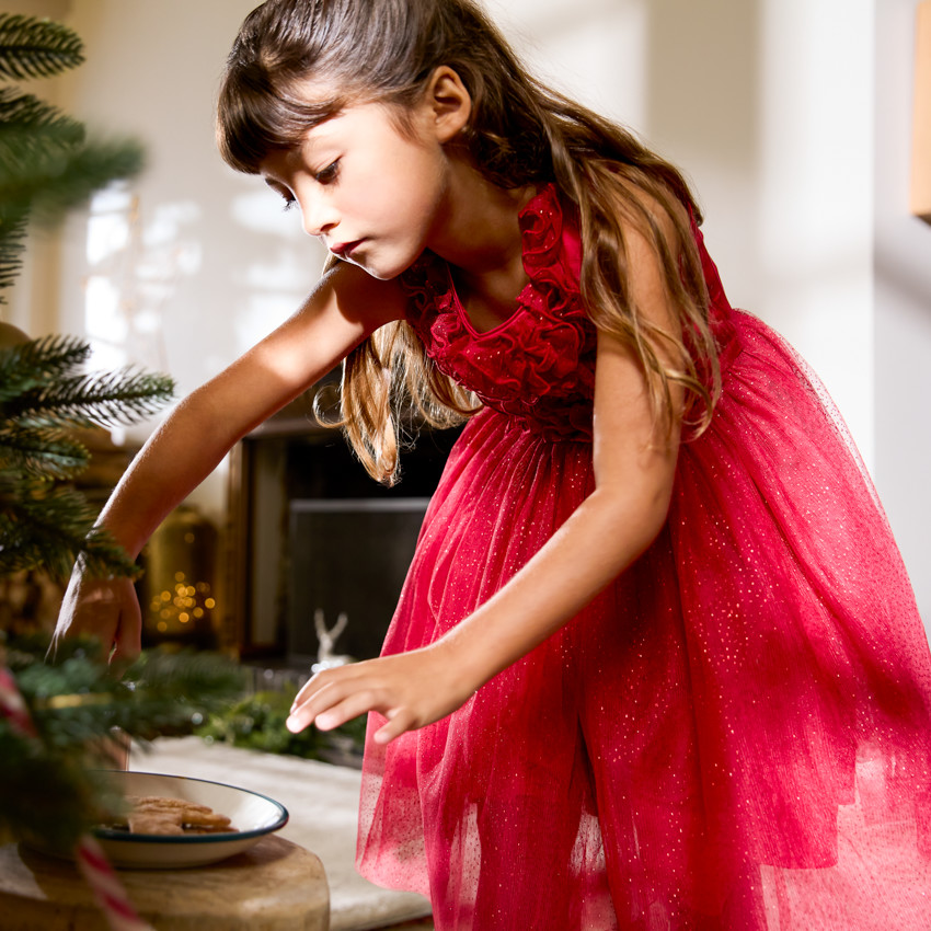 Ropa de fiesta sin mangas con volantes brillantes para niña 