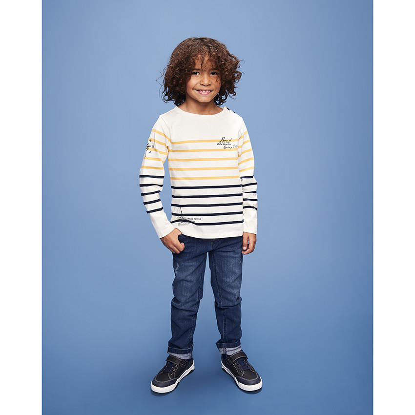 Camiseta marinera de punto grueso para niño con estampado de colocación 