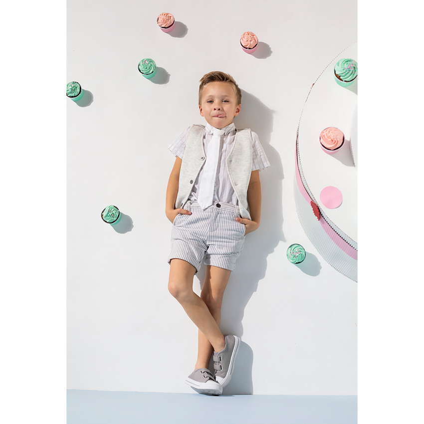 Camisa de manga corta de algodón con rayas y corbata 