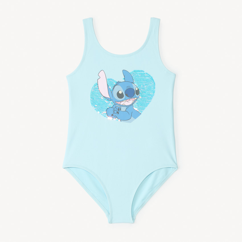 Bañador de una pieza de Stitch de Disney con lentejuelas y abertura en la parte posterior para niña. 