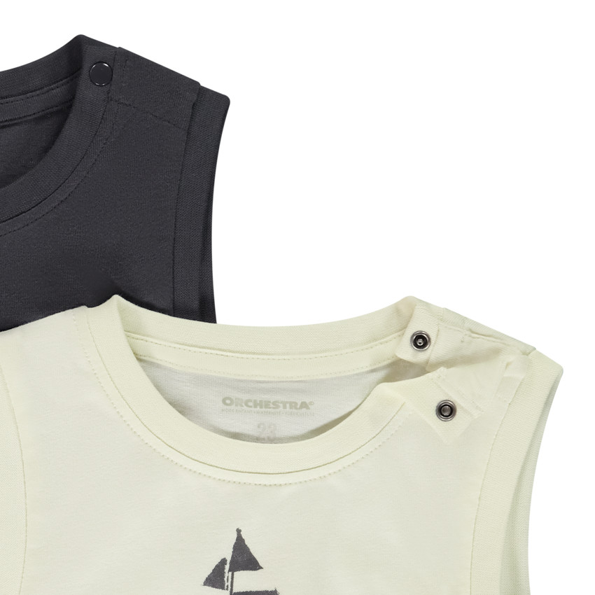 Lote de 2 camisetas sin mangas lisas y estampadas para bebé niño 