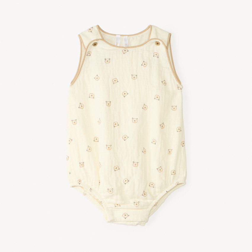 Mono de gasa de algodón estampado de ositos para bebé niño. 