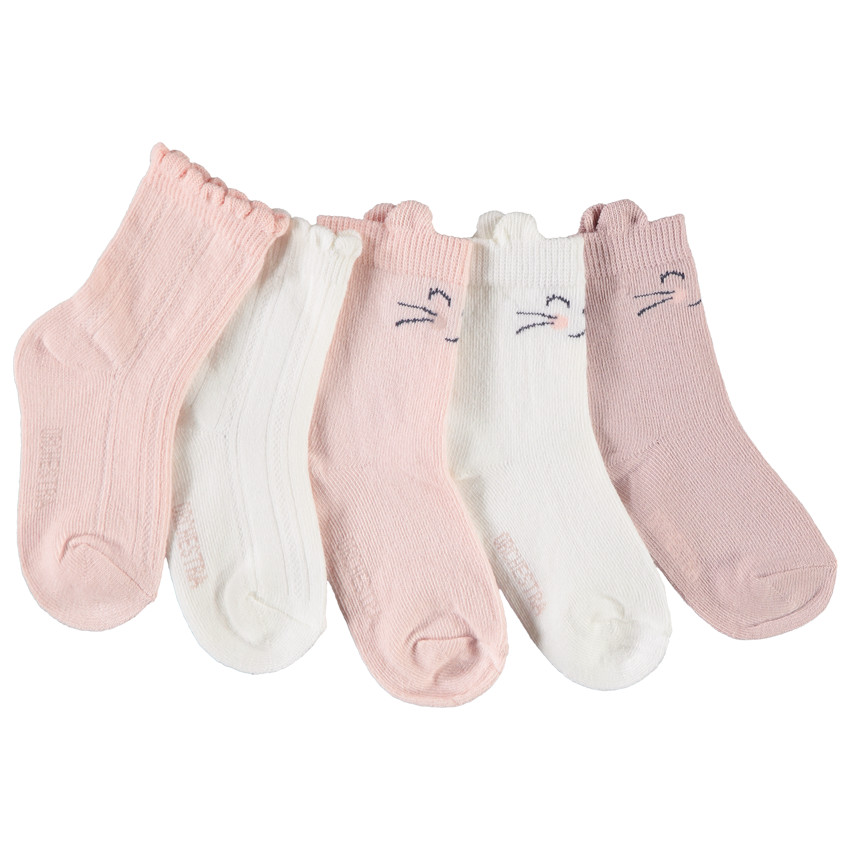 Pack de 5 pares de calcetines con diseño de gato para bebé niña 