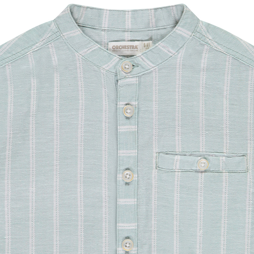Camisa de manga corta a rayas con cuello mao para niño 