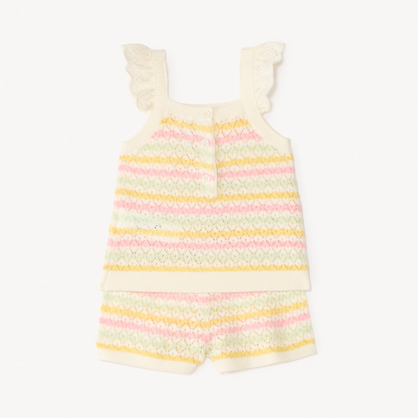Conjunto de 2 piezas: camiseta sin mangas + pantalones cortos de punto de fantasía para niña bebé. 